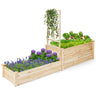 Raised Garden Bed with Trellis, 2-Tier Wood Planter Box w/Open-Ended Bottom for Vegetables - PatiojoyAU