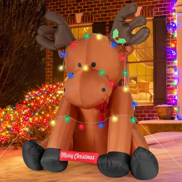 2.6M Tall Christmas Inflatable Reindeer Outdoor Decoration with 24 LED String Lights