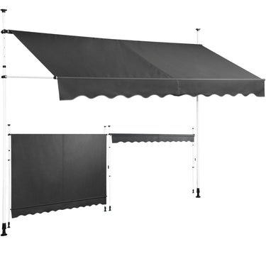 3.5M Manual Retractable Awning, 2-3M Height Adjustable Outdoor Sunshade w/Crank Handle