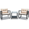 3 Pieces Patio Rocking Chair Outdoor Rattan Wicker Rocking Bistro Set w/Cushioned Seat - PatiojoyAU