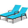 2PCS Patio Rattan Chaise Lounge Chair, Outdoor Reclining Chaise with Cushion & Armrest - PatiojoyAU