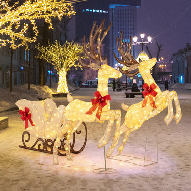 3-Piece Christmas Lighted Reindeer and Sleigh Set for Lawn