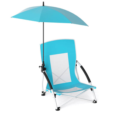 Foldable Beach Umbrella Chair with Adjustable Parasol and Universal Umbrella Clamp