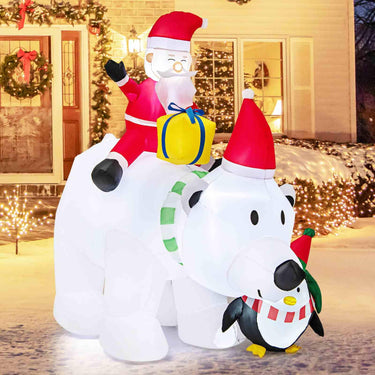 2M Inflatable Christmas Santa Riding Polar Bear with Shaking Head