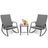 3 Pieces Patio Furniture Set, Durable Mix Gray PE Rattan Rocking Chairs with Tempered Glass Side Table - PatiojoyAU