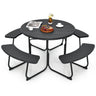 8-Person Round Picnic Table Bench Set, Outdoor Circular Picnic Table with 4 Benches & Umbrella Hole - PatiojoyAU