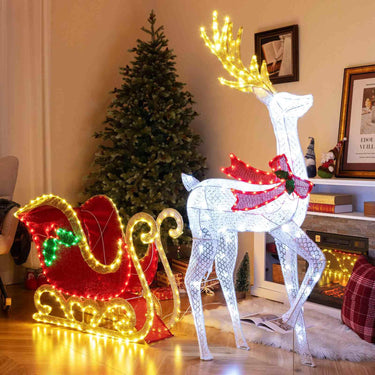 LED Lighted Christmas Reindeer and Santa Sleigh