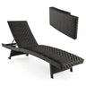Folding Patio Chaise Lounge, Padded Rattan Lounge Chair w/ 5-Level Adjustable Backrest & Rear Wheels - PatiojoyAU