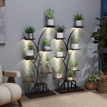 Indoor Plant Stand with Grow Lights, 146CM Tall 8-Tier Corner Metal Plant Shelf