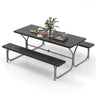 1.8m Picnic Table Bench Set, Outdoor Dining Table & 2 Benches with Metal Frame & All-Weather HDPE Tabletop - PatiojoyAU
