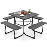 8-Person Square Picnic Table Bench Set, Outdoor Square Picnic Table with 4 Benches & Umbrella Hole - PatiojoyAU