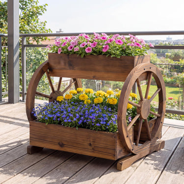 Wood Wagon Planter, 2-Tier Raised Garden Bed