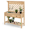 Wood Raised Garden Bed with Trellis, 57 cm x 38 cm x 17 cm Freestanding Elevated Planter Box with Open Storage Shelf and Drawer - PatiojoyAU