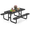 Outdoor Picnic Table & Bench Set for 8, 184cm Coated Steel Rectangular Camping Table with Seats & Mesh Grid - PatiojoyAU
