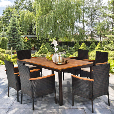 7 Piece Patio Dining Set with 6 Stacking Chairs and 1.5m Wood Table