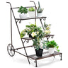 3-Tier Metal Plant Stand, Ladder Shaped Rolling Garden Cart w/Wheels & Handle - PatiojoyAU