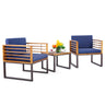 3 Pieces Acacia Wood Patio Bistro Set, Outdoor Conversation Set with Cushioned Armchairs and Square Coffee Table - PatiojoyAU