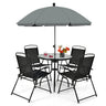 6 PCS Patio Dining Set Folding Chairs Glass Table Tilt Umbrella Garden - PatiojoyAU