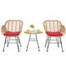 Patio Bistro Set, Outdoor PE Rattan Armchairs with Tempered Glass Coffee Table - PatiojoyAU