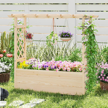 Raised Garden Bed with Trellises, Hanging Roof, Elevated Planter Box