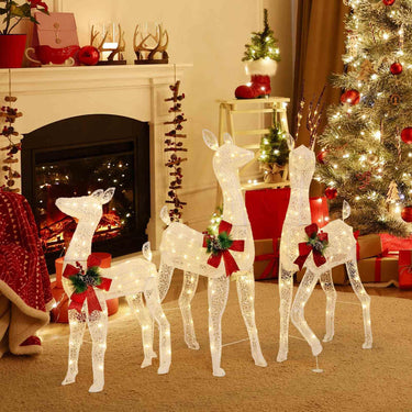 3D Lighted Christmas Reindeer Family Decoration Set of 3 with 230 Warm Color LED Lights