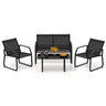 4 Piece Patio Conversation Set, Metal Chair & Table Set w/Breathable Fabric Seat, Tempered Glass Tabletop - PatiojoyAU