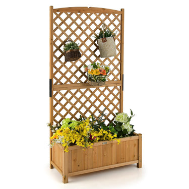 Raised Garden Bed w/Diamond Lattice Trellis & Drainage Holes