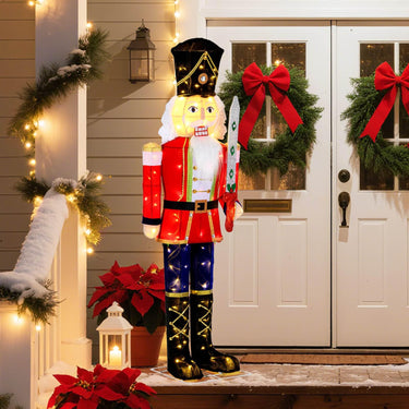 157 CM Lighted Nutcracker Soldier Outdoor Christmas Decoration with Glitter Sword