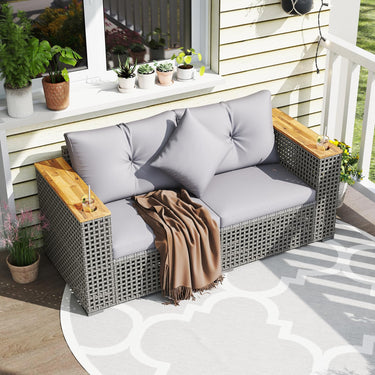 2-Piece Patio Corner Sofa Set, Outdoor Sectional Wicker Loveseat
