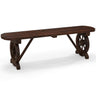 Patio Rustic Wood Bench, Carbonized Wood Long Bench w/Wagon Wheel Base - PatiojoyAU