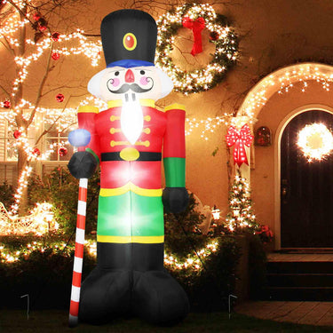 2.4M Inflatable Christmas Nutcracker Soldier with 3 LED Lights and Candy Scepter