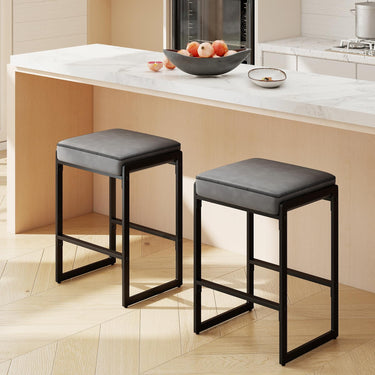 Bar Stools Set of 2, Counter Height Barstools with Faux Leather Upholstered Seat
