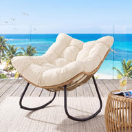 Outdoor Papasan Rocking Chair, Oversized PE Wicker Patio Egg Chair