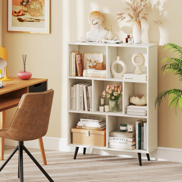 Bookcase Mid Century Modern Storage Organizer with Tapered Metal Legs