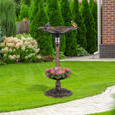 Outdoor Solar Bird Bath, Standing Pedestal Birdbath & Feeder Combo w/Lotus Leaf Bowl