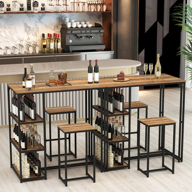 3-Piece Bar Table Set with Metal Frame and Space-saving Pub Table