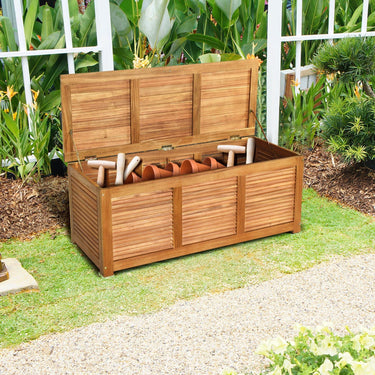 Outdoor Acacia Wood Storage Bench for Patio Furniture Cushions and Gardening Tools
