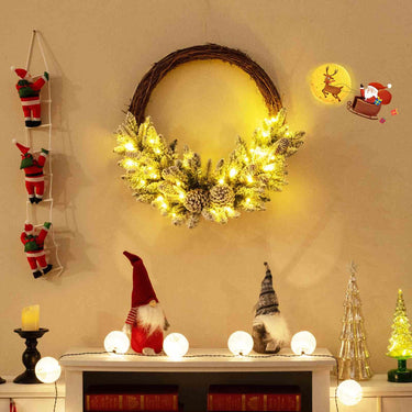 Pre-lit Artificial Christmas Wreath with 35 LED Lights 65 Branch Tips and 8 Natural Pine Cones