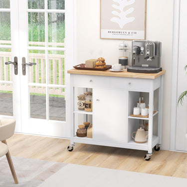 Kitchen Island on Wheels with Shelves and Drawers