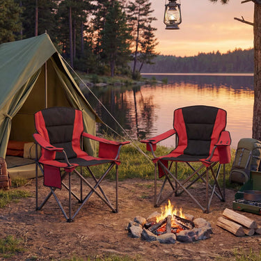 Oversized Camping Chair, Portable Folding Chair with Zippered Cooler Pouch & Cup Holder