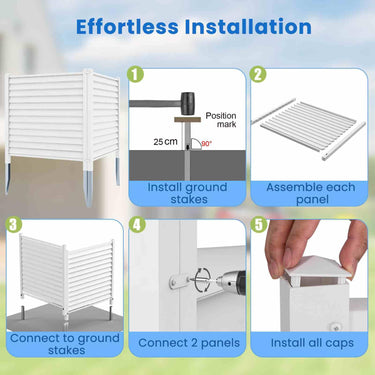 Air Conditioner Fence Panels, 112 x 114 cm Vinyl Picket Fence with Metal Ground Stakes - PatiojoyAU