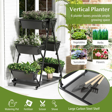 3-Tier Vertical Raised Garden Bed with 4 Wheels, Elevated Garden Planter with 6 Container Boxes - PatiojoyAU
