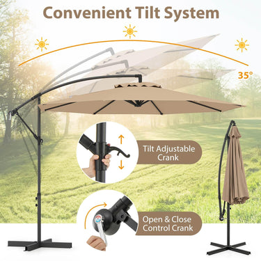 3m Patio Cantilever Umbrella with Tilt Adjustment Crossed Base and Crank Handle