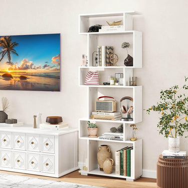 6-Tier Geometric Bookshelf with 2 Anti-Tipping Kits