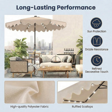 2.7M Solar Patio Umbrella with 32 LED Lights, Weighed Base
