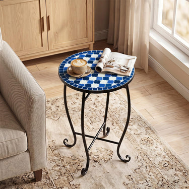 Outdoor Side Table, Floral Clover Mosaic Patio Accent Table