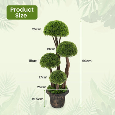 90 cm Artificial Cedar Topiary Tree with Rattan Trunk Cement Filled Pot