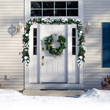 2.7M Christmas Garland Wreath with 50 LED Lights and Pinecones for Decorations