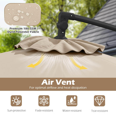 3m Solar Offset Hanging Umbrella with Base for Pool Garden Lawn Deck