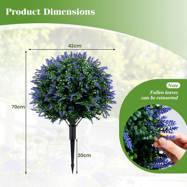 2 Pack Artificial Lavender Boxwood Topiary Ball Trees, 70cm Faux Floral Shrubs w/Ground Spikes